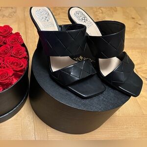 Vince Camuto Quilted Black Heels Slide Sandals